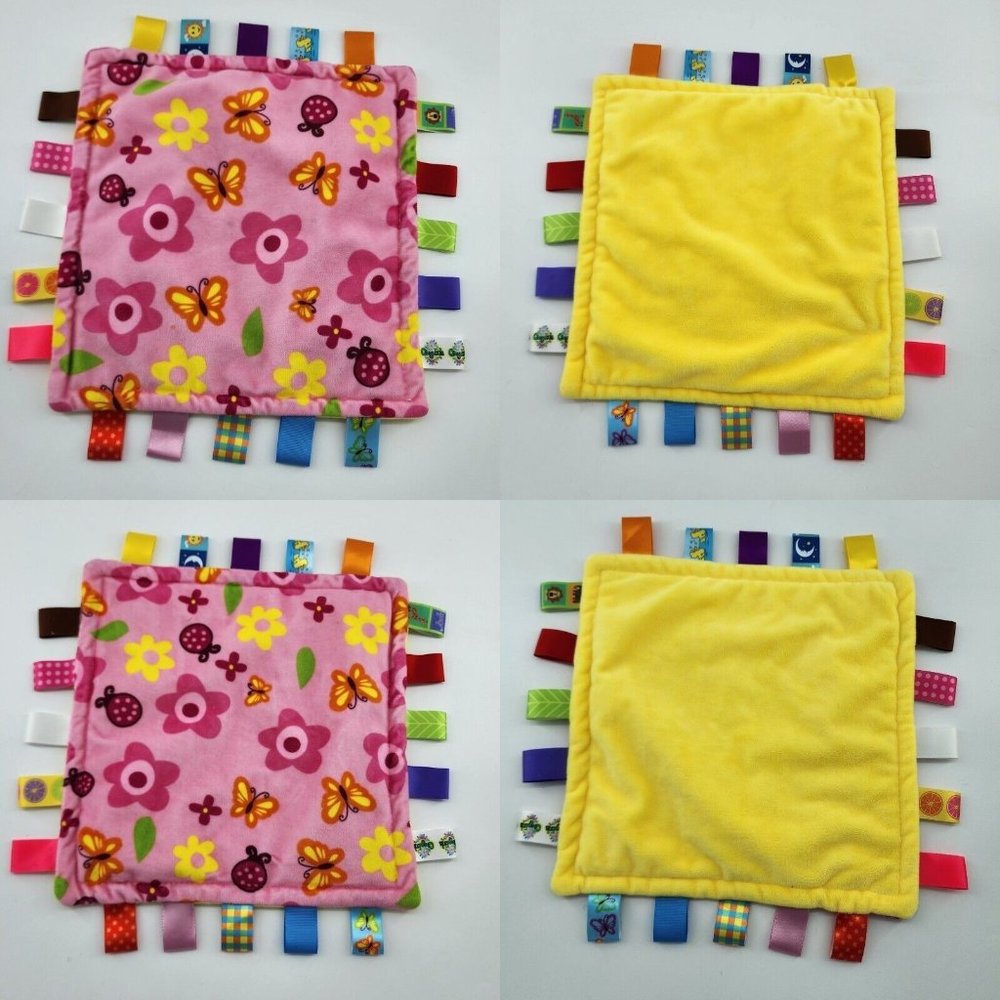 X2‎ Cong Erle Pink Lovey Baby Blanket Security Ribbons Tags Butterflies Flowers